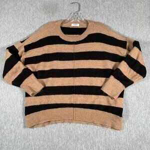 The Workshop Striped Sweater Women L Brown Black Crewneck Casual Knit Pullover
